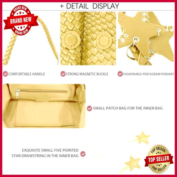 Vegan Leather Woven Tote Bag with Clutch, Shoulder Strap, Magnetic Closure - Picture 6 of 7